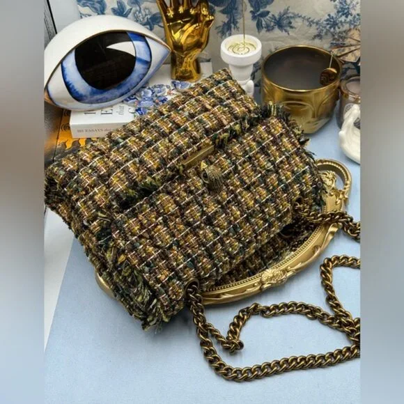 🆕 KURT GEIGER LONDON 🧿 NWOT Large Kensington X Tweed Shoulder Bag, Black Brown - Picture 9 of 16